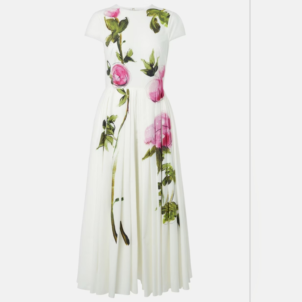 □$3,000 LOOK LIKE OSCAR DE LA RENTA - NO DESIGNER LABLE MIDI DRESS US L - Picture 2 of 7